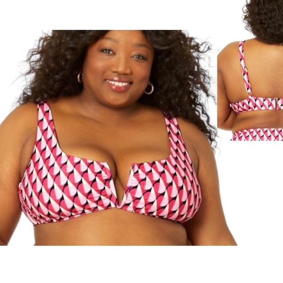 Time and Tru Women's 2X (20W-22W) Plus Size Geo Print V-Wire Bikini Swimwear Top - Picture 1 of 13